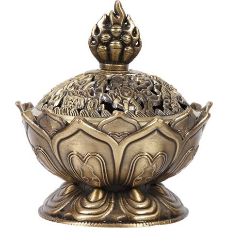 Porte-encens, Porte-cône d'encens de fumée Vintage Backflow 2 Couleurs, Porte-cône de bâton décoration de la Maison Chaude(Petit Bronze)