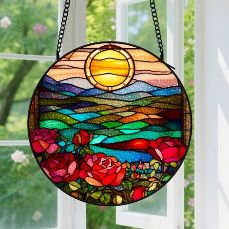 20cm Suspension en vitrail, attrape-soleil coloré unique, décoration intérieure fenêtre, cadeau Anniversaire pour femme, homme, professeur, maman (1/5)