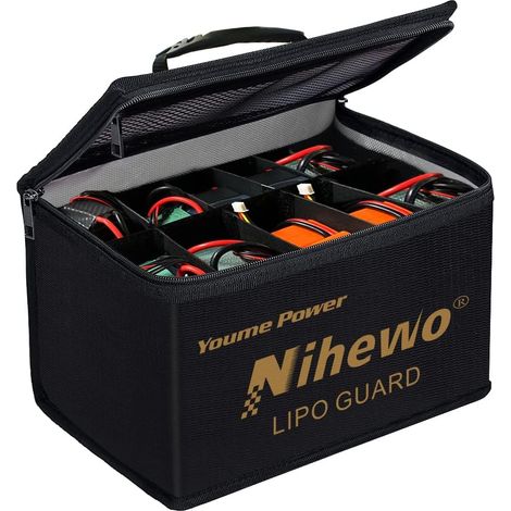 Sac de Sécurité pour Batterie LiPo Ignifuge Anti-Explosion Grande Capacité Sac LiPo pour le Stockage, le Transport et la Charge des Batteries LiPo, avec Poignée Résistante et Poche en Filet