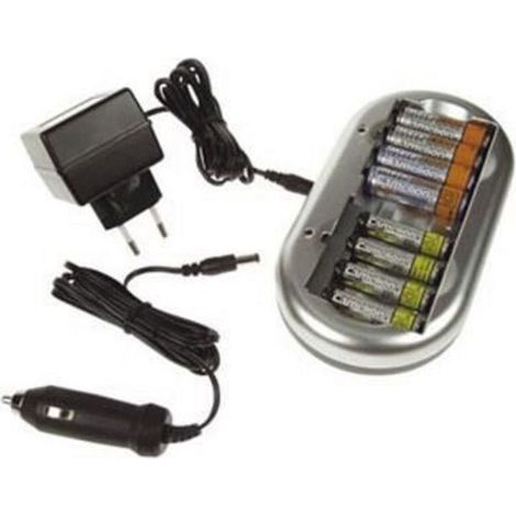 Chargeur Accu NiMH NiCD - Pour Piles R6 AA Et R03 AAA - Alimentation Secteur Et Allume-Cigare 12 V - Jusqu'à 8 Piles Simultanément