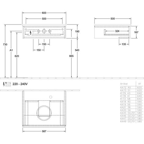 Villeroy & Boch K07150GF WTUS Antao K075 600x190x500mm
