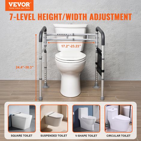136 kg Cadre de toilette pliable, barre d'appui WC réglable pour personnes âgées, poignées antidérapantes (1/5)