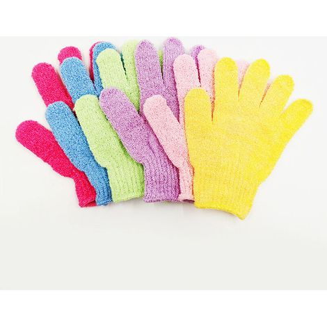 Gants exfoliants, 6 paires de gants de douche exfoliants (6 couleurs) (1/4)