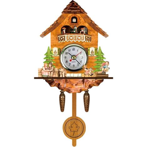 Horloge à coucou ancienne en bois, décoration murale en forme de nichoir, pendule à clochette automatique, décoration intérieure (1/4)