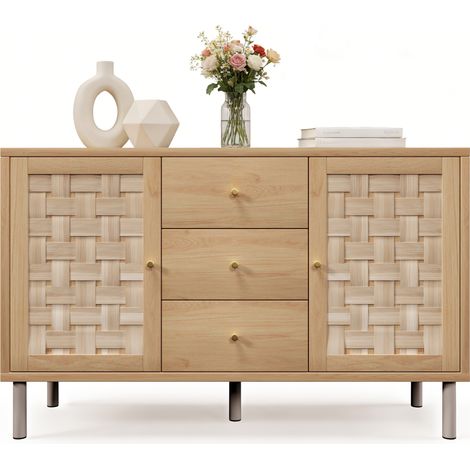 Aparador con 2 Puertas y 3 Cajones, Estantes Ajustables, Patas de Metal, para Salón Recibidor Cocina, 120×40×75 cm (1/5)