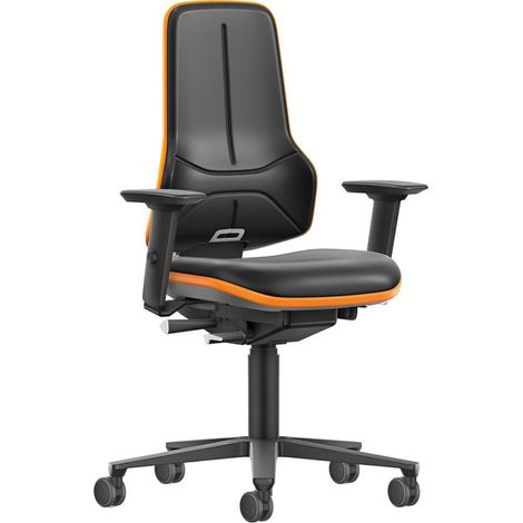 Chaise de travail Bimos XXL orange à roulettes simili cuir avec accoudoirs (1/5)