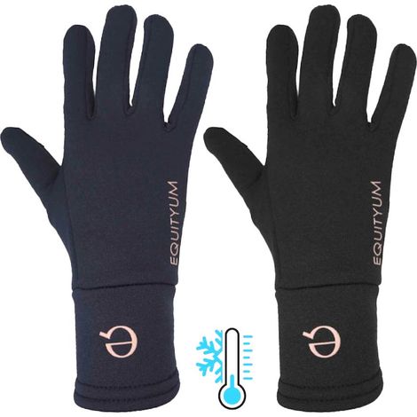 L, blu: Guanti invernali per equitazione modello Emilia Winter in tessuto elastico con grip sul palmo (1/5)