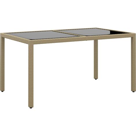 vidaXL Table de jardin 150x90x75 cm Verre trempé/résine tressée Beige (1/5)