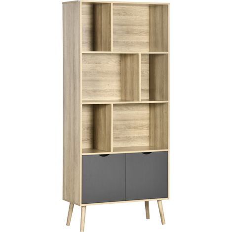 Estantería, mueble de almacenamiento, armario con 6 baldas, dimensiones 80 cm de largo x 35 cm de ancho x 180 cm de alto, color natural y gris oscuro. (1/5)