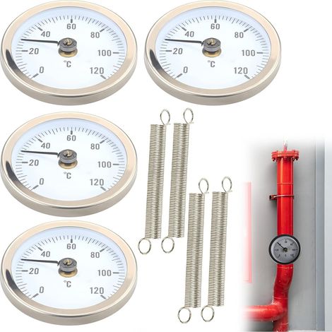 Industriethermometer-Set, 4-teilig, Bimetall, staubdicht, 63 mm, mit Feder und Klemme für 20 mm bis 60 mm (1/5)