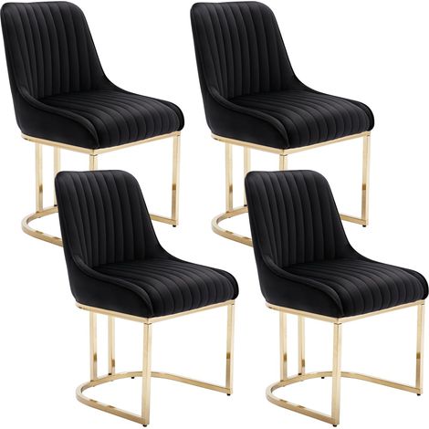 Wahson Dining Chairs Set of 4 in Velvet Upholstered Kitchen Corner Chairs with Golden Metal Frame for Dining Living Room Restaurant, Black