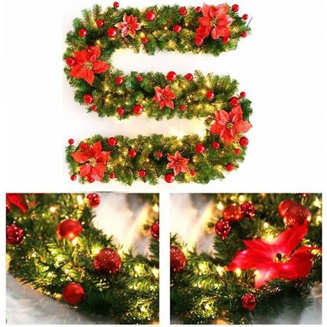 270cm Guirlande Artifici Sapin Lumineux Noël Rotin Artifici Guirlande avec Décoration De La Lampe LED pour Arbre De Noël Porte Escalier Cheminée (1/5)