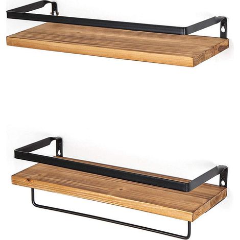 Étagère murale, lot de 2, porte-serviettes, couleur pin (1/3)