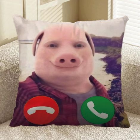 Parody Pig God Pillow - Piggod Minecraft Answering the Phone Pig Head John Poker Abstract Student Birthday Gift - YANY Pig God Pillow - 01 - 45x45cm Double-sided Pattern Pillowcase [No Pillow Insert]