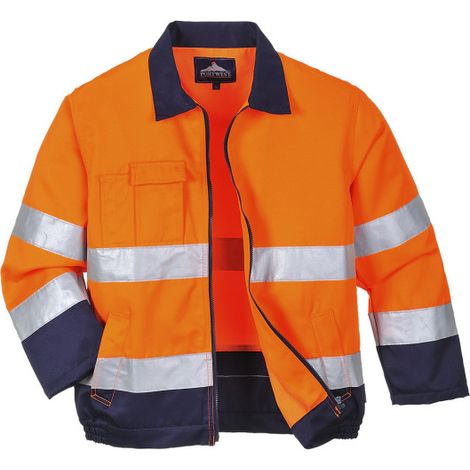 Chaqueta de trabajo moderna múltiples bolsillos de polialgodón, de alta visibilidad TX70 M Naranja flúor / Azul marino