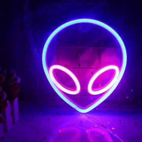 (aliens-Bleu+Rose)Panneau mural néon en forme de tête d’Alien à LED - Neon Light, Alien LED Neon,Murale Lumineuse Décorative (1/4)
