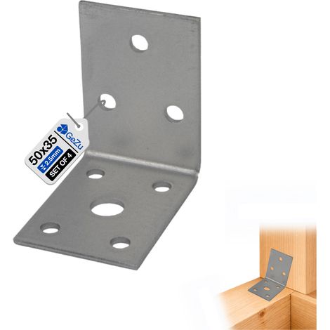 Lot de 4 Équerre d’assemblage renforcée galvanisée 50 x 50 x 35 mm – plaque perforée connecteur métal fixation bois/métal raccord universel – GeZu Impex
