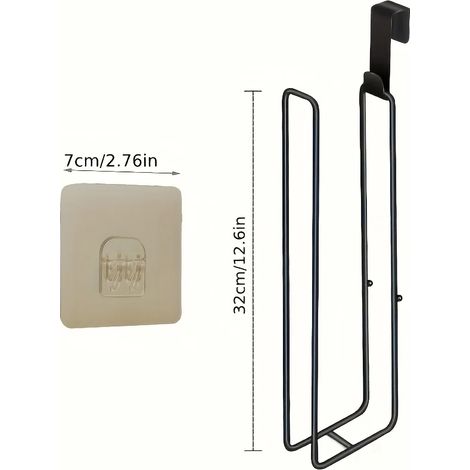 Porte-papier toilette suspendu (noir) avec patch, porte-essuie-tout pour salle de bain, fixation murale sans perçage, pour cuisine et salle de bain (1/5)