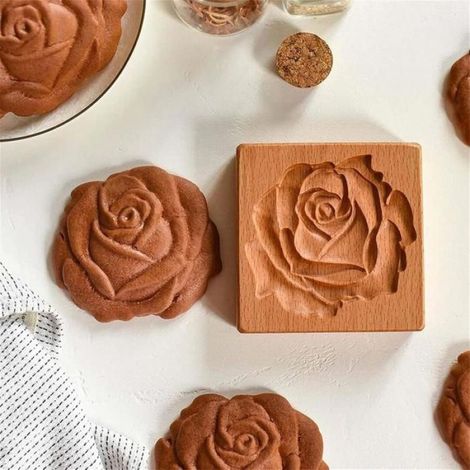 Emporte-pièces en bois faits main pour muffins, gâteaux de lune, tarte à la citrouille, rose, marron (1/5)