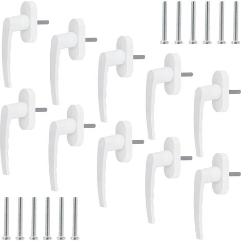 Poignée Fenêtre PVC Lot de 10-35 mm sans Cylindre de Serrure - pour Fenêtre, Balcon, Terrasse - Blanc - Compatible Fenêtre Aluminium, Plastique, Bois (1/5)