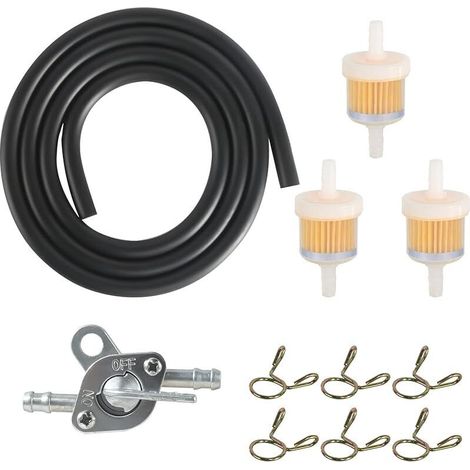 Kit de manguera de combustible, filtro de combustible de gasolina para motocicleta con filtro de gasolina de 3-6 mm, manguera de combustible de 1 m, 6 abrazaderas para manguera, filtro de combustible 