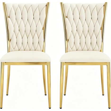 Set di 2 sedie da pranzo in velluto con schienale alto, struttura in metallo color crema e oro (1/5)