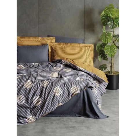Bettwäsche - 1 Bettdeckenbezug 220 x 240 cm + 2 Kissenbezüge 60 x 60 cm - 100% verstärkter Baumwolle - Grau