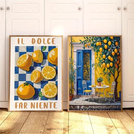CCYKXA Set aus 2 modernen Wandbildern für das Wohnzimmer - Italienische Landschaft - Zitronenbaum - Wanddekoration für das Schlafzimmer - Ungerahmt (30 x 40 cm) (1/5)
