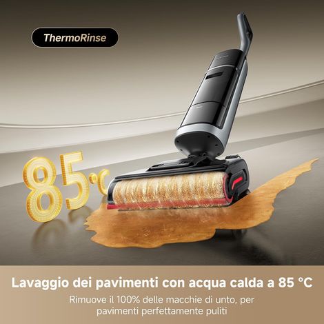 Aspirapolvere Lavapavimenti DREAME H15 Pro Heat, Lavaggio 85 °C, Braccio Robotico IA GapFree, RGB, Aspirazione 22 kPa, 0 Grovigli, Lavaggio Spazzola 100 °C, Asciugatura 5 min 90 °C, Navigazione e App