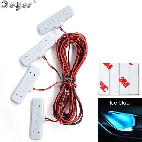 (Bleu glacier) Ceyes 12V Lampe décorative de portière de voiture, lampe d'ambiance intérieure de bienvenue, 4 bandes LED multicolores universelles pour accoudoir, éclairage pour véhicule (1/4)