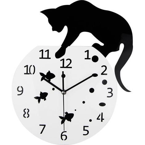 Timelike Horloge Murale créative en Forme de Chat - Décoration d'intérieur - Motif Chat sur Horloge - Miroir de Salon - Design Mural 3D (1/5)