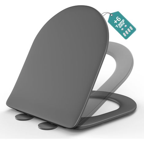 Abattant WC avec Frein de Chute, Abattant WC D Forme Gris en Duroplast, Lunette Wc Frein de Chute, Siège Toilette Universel Clipsable Pour Famille, Couvercle Toilettes WC (1/5)