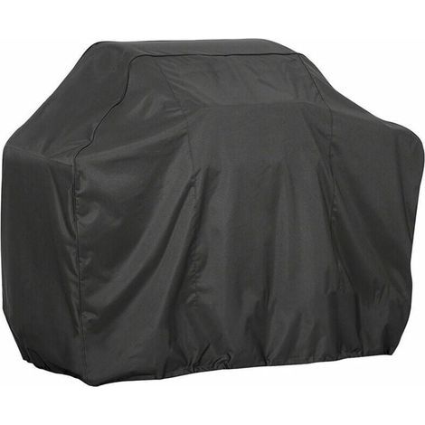 Funda negra para parrilla fabricada en tela Oxford 210D con ribete plateado, impermeable, duradera, resistente a desgarros y al polvo, apta para barbacoas, parrillas de gas y parrillas eléctricas, 145 (1/5)
