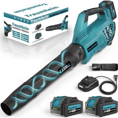 Souffleur de Feuilles sans Fil avec Batterie, 3 Vitesses, électrique sans Fil avec 2 Batteries 4,0Ah/21V, 1200 m³/h, pour Jardin, Feuilles, poussière et Neige (1/5)