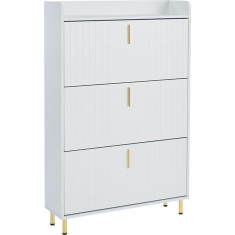 Zapatero estrecho con 3 solapas y 6 compartimentos MDF blanco 80x23,5x123,5 cm (1/5)