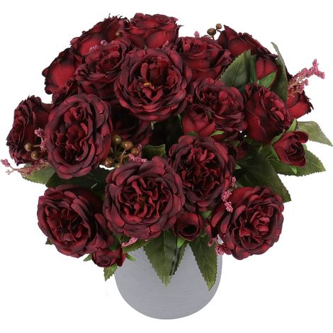 Lot de 4 Bouquets de pivoines artificielles bohèmes en Soie et Plastique pour Arrangements Floraux, décoration d’intérieur Rustique, Mariage, Vase et Table, Bordeaux (1/5)