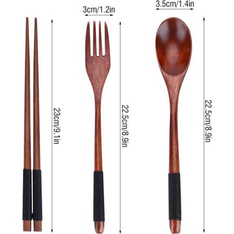 Vaisselle - - Ensemble de 3 pièces - Baguettes en bois - Cuillère - Fourchette (1/5)