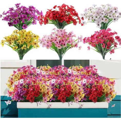 12 bouquets de fleurs artificielles pour l'extérieur, pas de décoloration, fausses fleurs en plastique, plantes artificielles pour pots de fleurs suspendus décoratifs