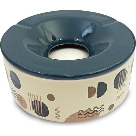 Grand cendrier beige et bleu type marocain géant en céramique (1/2)