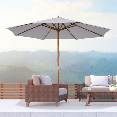 Ombrellone da giardino 300 cm bianco crema in bamboo e legno con apertura a corda (1/5)