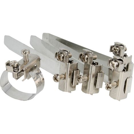 Le Sanitaire – Collier de mise à la terre pour tuyaux en acier galvanisé – Fixation par vis – Câblage longitudinal et transversal – Serre-câble efficace