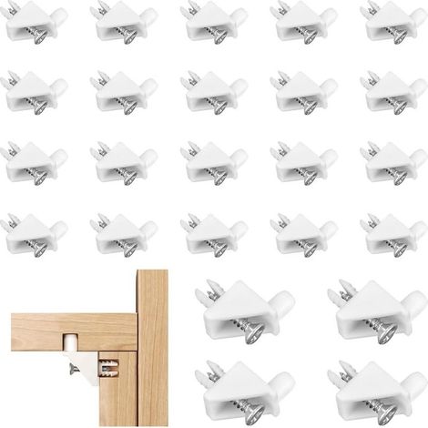 Packung mit 30 Ersatz-Regalwinkeln aus weißem 5-mm-Kunststoff für Schränke, Regalböden inklusive Schrauben für Schränke und Bücherregale (1/4)