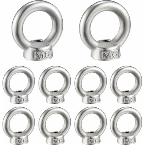 M6 Écrou à Anneau 10 Pcs 304 en Acier Inoxydable Filetage Écrou à Oeil de Levage Écrous à Œillet pour Les Accessoires de Levage, (1/5)