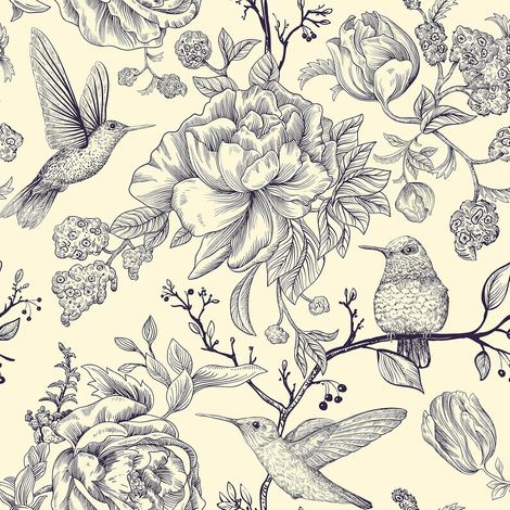 Papier Peint Fleur Oiseaux 44.5 cm × 900 cm Papier Peint Feuillage Beige Rouleau Adhesif pour Meuble Stickers Muraux salle de Bain Imperméable Rouleau Adhesif Decoratif Salon Cuisine Armoire (1/5)
