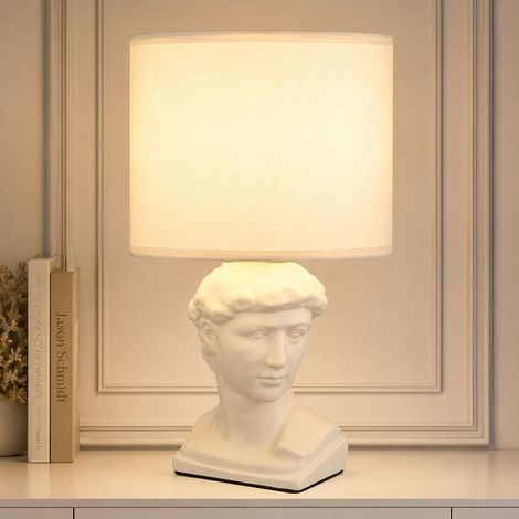 Lampe de table statue lampe de table en céramique sculpture César lampe de chevet abat-jour textile crème, 1x douille E14, PxH 17,5x33 cm (1/5)