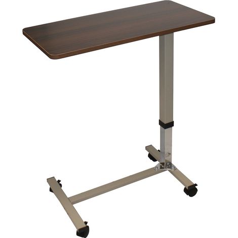Table de lit avec vérin - HMS-Vilgo TA3904, grand plateau bois de noyer, assitance de la montée, 4 roulettes dont 2 avec freins (1/4)