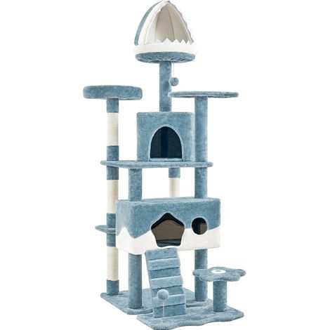 Yaheetech Albero Tiragraffi per Gatti 184 cm Stile Oceano con Posatoio Condominio Palla Naturale Gioco Blu Bianco (1/5)
