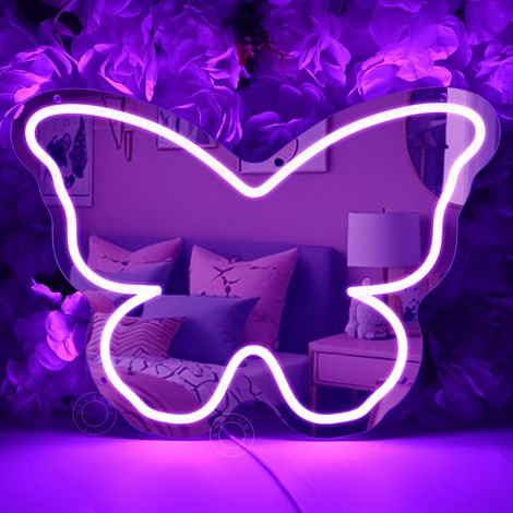 Enseigne néon miroir LED en forme de papillon — Adaptée pour la maison, les chambres de filles, les dressings, les salons de beauté, les anniversaires et les mariages (1/5)