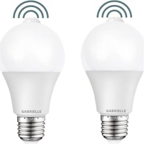 GABRIELLE Lot de 2 Ampoule LED Detecteur de Mouvement PIR, E27 Culot Vissé, 12W, 1000 Lumens (équivalent de 100 watts), 220V, 6000K Blanc Froid, Ampoules d\\\\'éclairage de Sécurité (1/5)