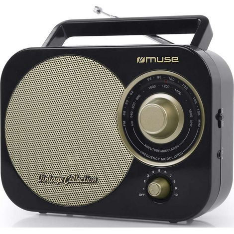 Fm/mw - Analogico - Batterie/AC - Presa Ausiliaria - Maniglia - Collezione Vintage - Nero - Muse